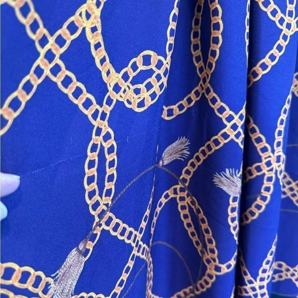 Neiman Marcus Vintage Dress Purple Chain Print V Neck Midi Dress / 2